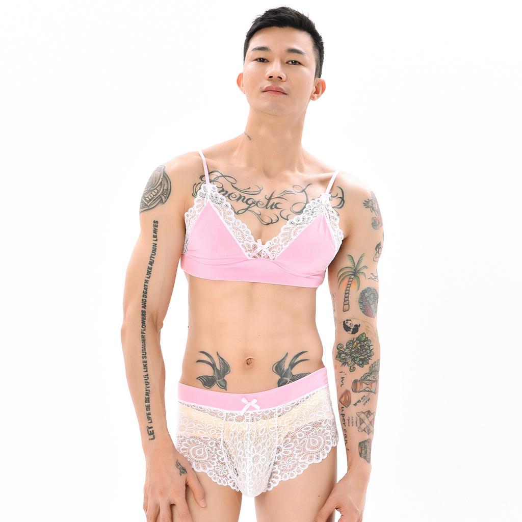 Men's sexy pajamas, gay underwear, gay bow lace, men's underwear set, men's sexy underwear, sexy underwear, gay underwear