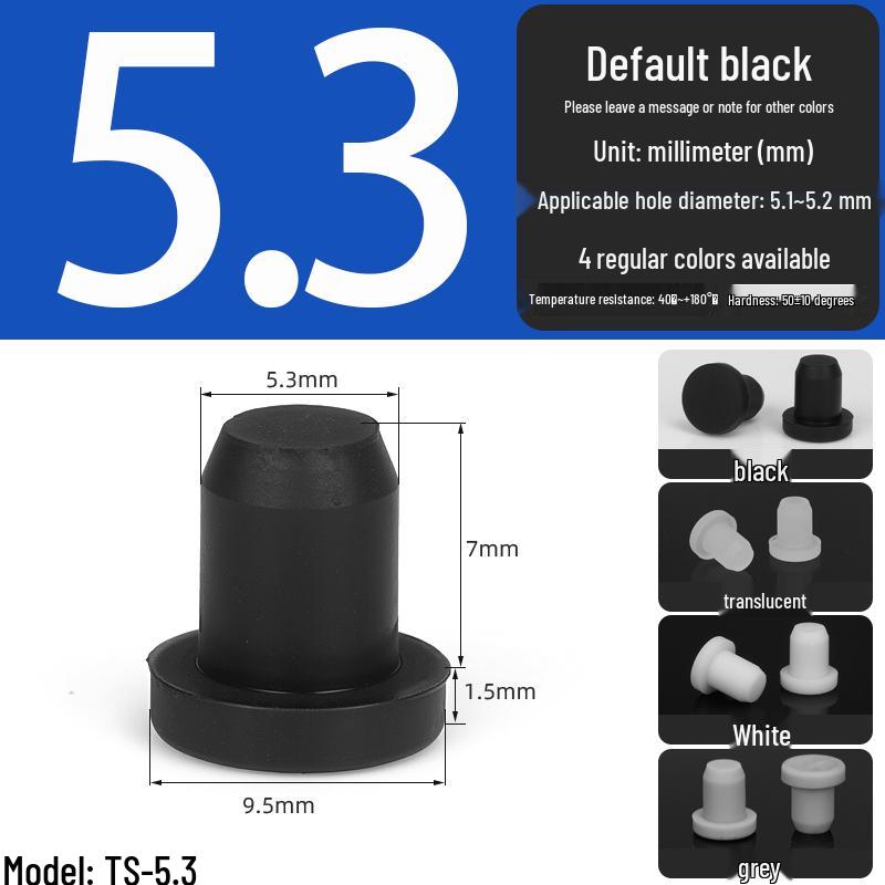 Black High-Temperature Resistant T-Shaped Silicone Stopper - Round Hole Rubber Gasket & Shock-Absorbing Blind Plug
