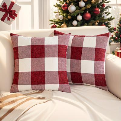 Federe per Cuscini Decorazioni per la Casa a Quadri Buffalo di Natale, Rosso, Nero e Beige Natale Federe per Cuscini da Divano in Stile Farmhouse