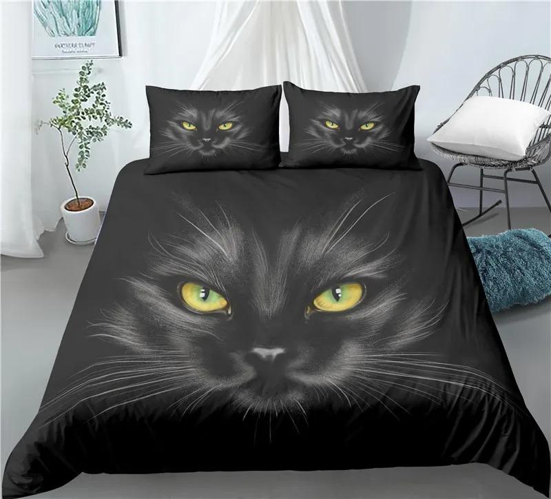Kids Cat Duvet Cover Queen Size,Cartoon Kitten Sleeping on Crescent Moon Stars Night Dreams Polyester Comforter Cover for Kids