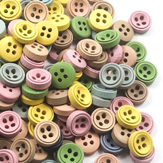100Pcs Wooden Decorative Buttons Solid Color Sewing Clothing Scrapbook DIY Craft