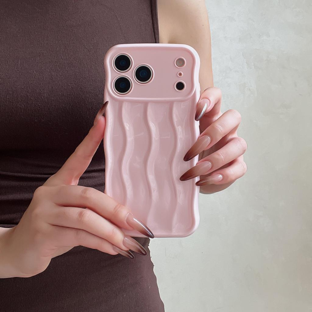Fine hole three-dimensional wavy pattern, suitable for iPhone17Pro max Apple 16 mobile phone case 14/15 simple solid color case