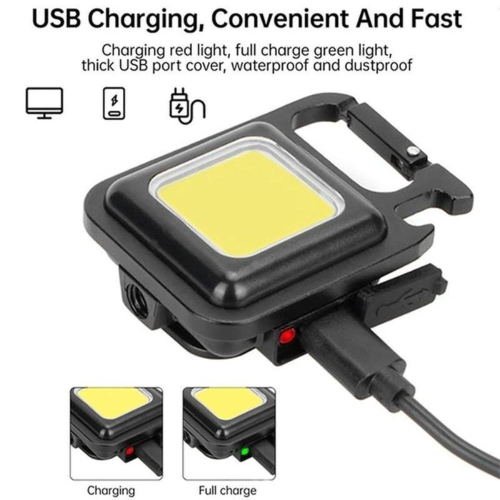 Mini LED Keychain Light Multifunction Portable USB Rechargeable Pocket Work Light with Corkscrew for Outdoor Camping Fishing Climbing
