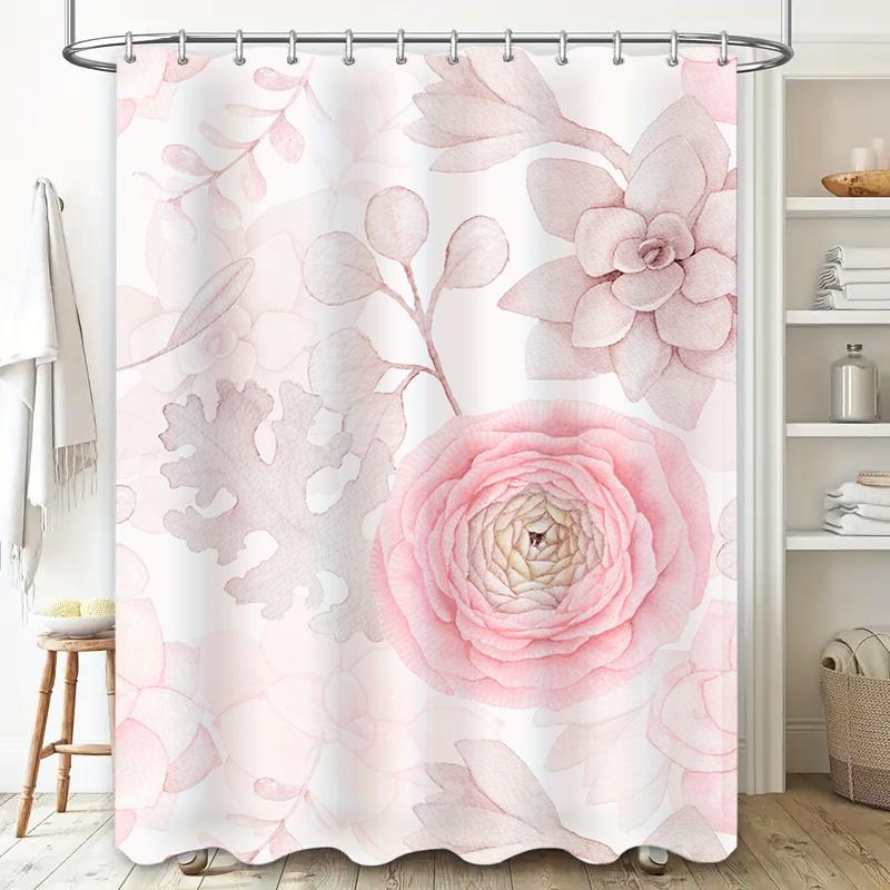 Delicate Pink Floral Shower Curtain Decorative Watercolor Print for Bathroom Polyester Fabric with Rings Various Sizes Available