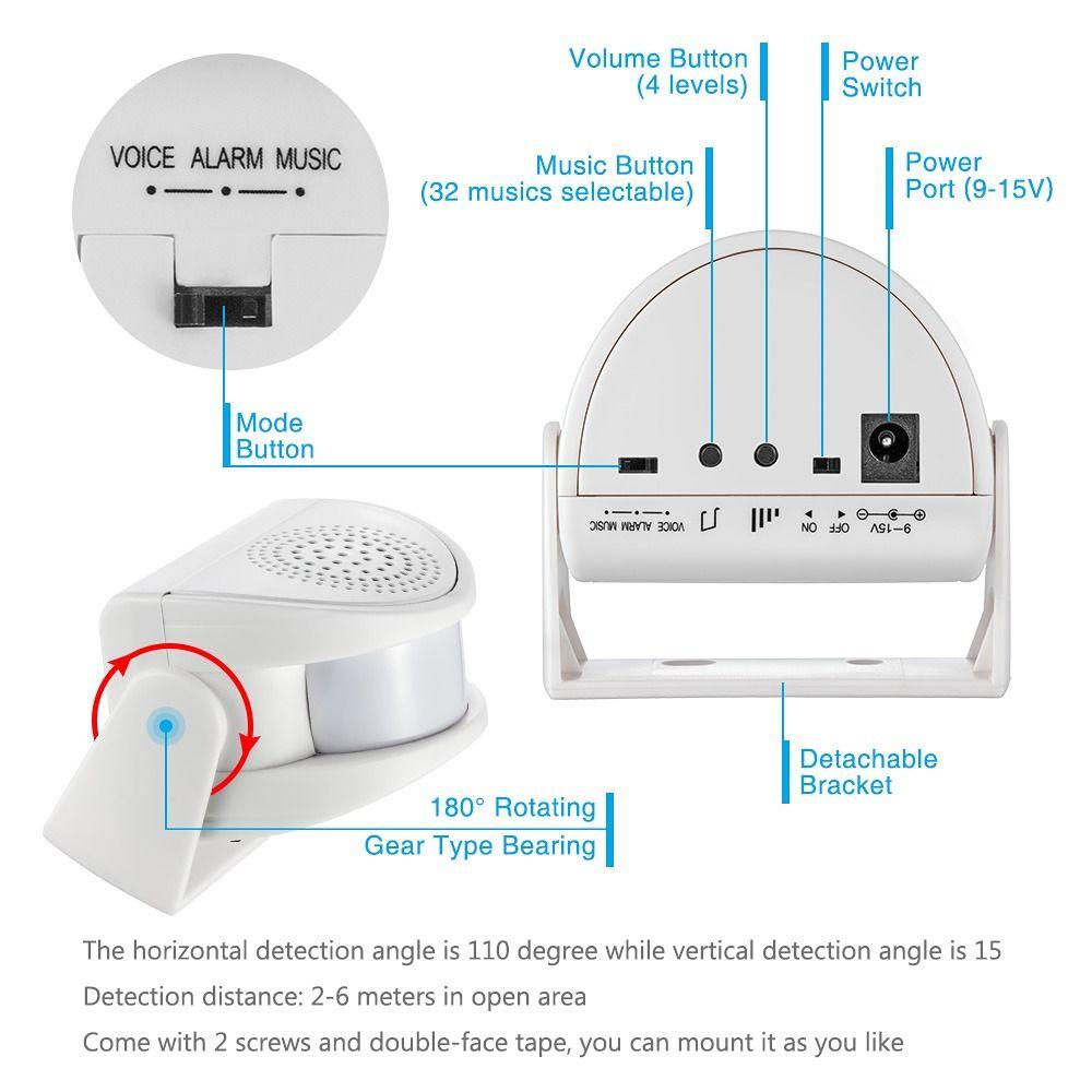 Device Anti-theft PIR Motion Sensor Wireless Guest Welcome Chime Infrared Detector Alarm Doorbell