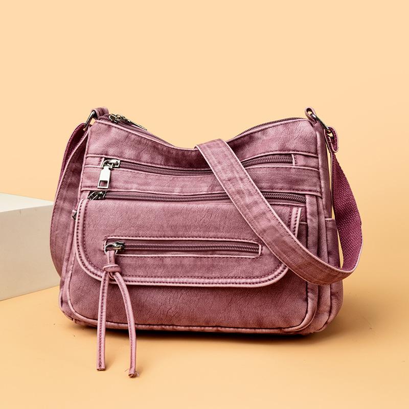 Large Capacity Shoulder Bag Women's Multi-Layer Lightweight Soft Leather Crossbody Bag
