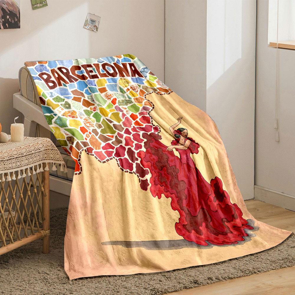 Mosaic tiles with vibrant colors and patterns forming Barcelona text. for all seasons blanket lunch break throw gift