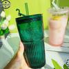 Tasse à Lait Modèle Déesse Verte Tasse à Eau Tasse en Verre avec Couvercle et Paille Tasse Transparente pour Bubble Tea Tasses pour Boissons au Café Tasse à Dessert