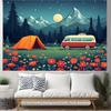Sfondo Avventura 2D Campeggio con Tenda Arancione Furgone Retrò Sfondo Fiori di Campo per Servizio Fotografico