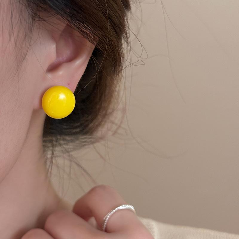 Silver Needle Color Steamed Bread Doudou Stud Earrings Women's 2025 New Unique Beautiful Sweet Earrings Spring Earrings