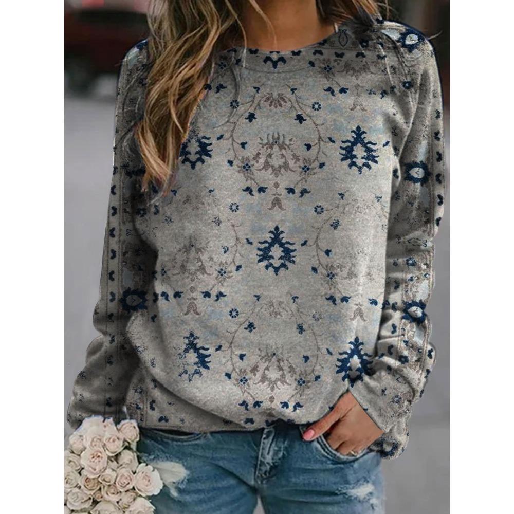 GMXIA Spring and Autumn Women's Retro Casual Fashion Crewneck National Style Hoodie