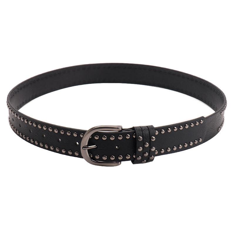 Punk Fashion Pu Leather Belt For Women With Studded Embellishments And Alloy Buckle For Streetwear