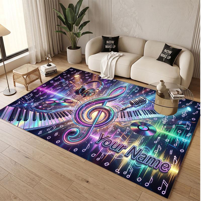 Tapete de Veludo Cristal Macio Tema Geral de Música Impressão de Nome e Texto Personalizados Tapete Antiderrapante para Quarto Sala de Estar