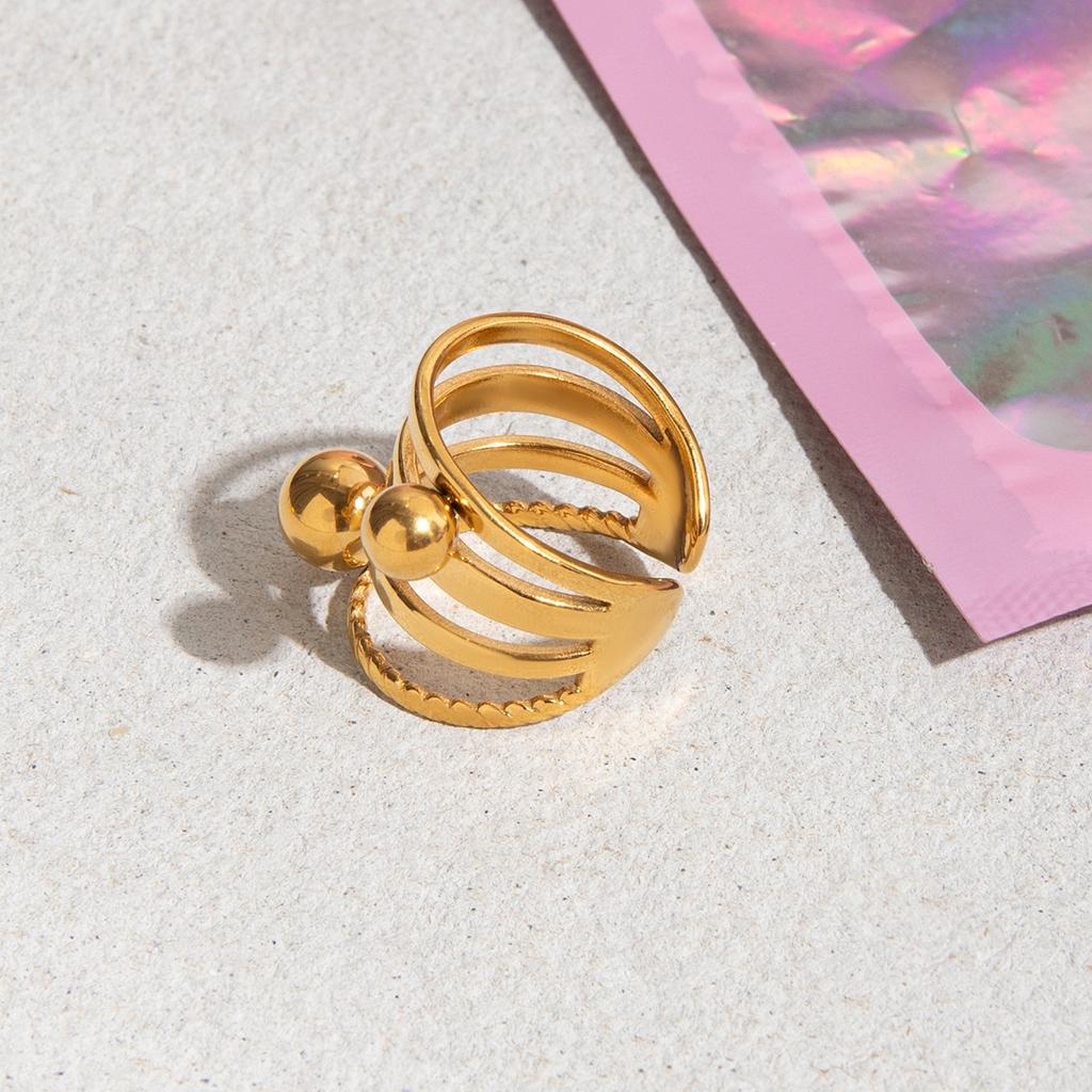 Design Minimalist 18K Gold, Personalized Ball Multi-layer Hollow Opening Ring Jewelry