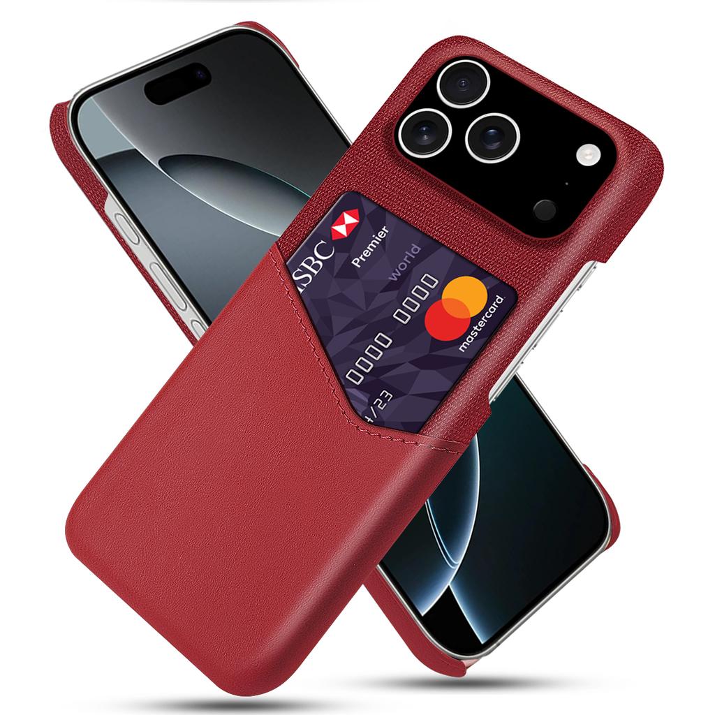 For iPhone 17 Pro Case PU Leather Cloth Texture Hard PC Phone Cover with Card Holder