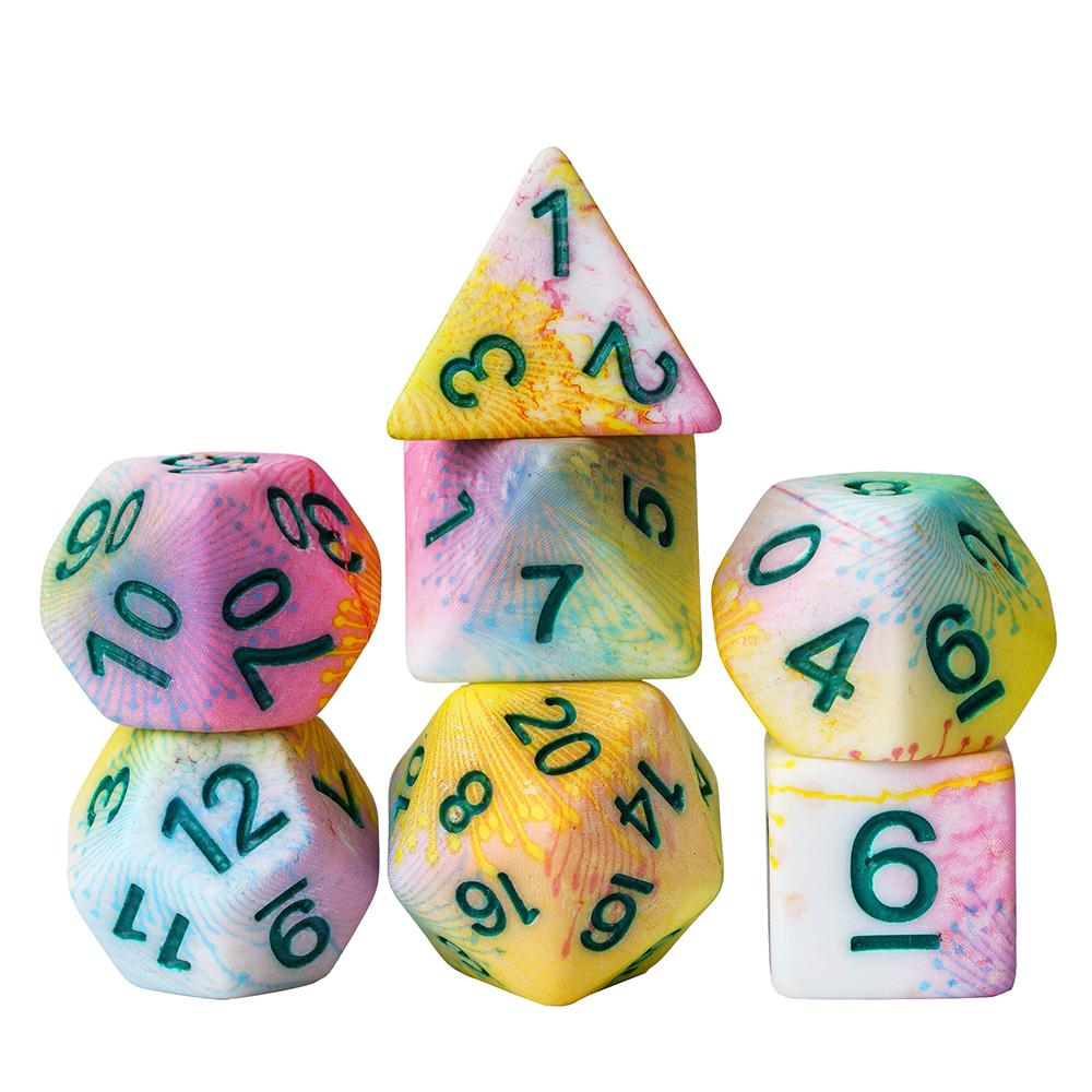 Cusdie Flower Printed DND Dices Multicolored D4-D20 Resin Polyhedral Dice Set for Dungeons and Dragons Role Playing Board Games