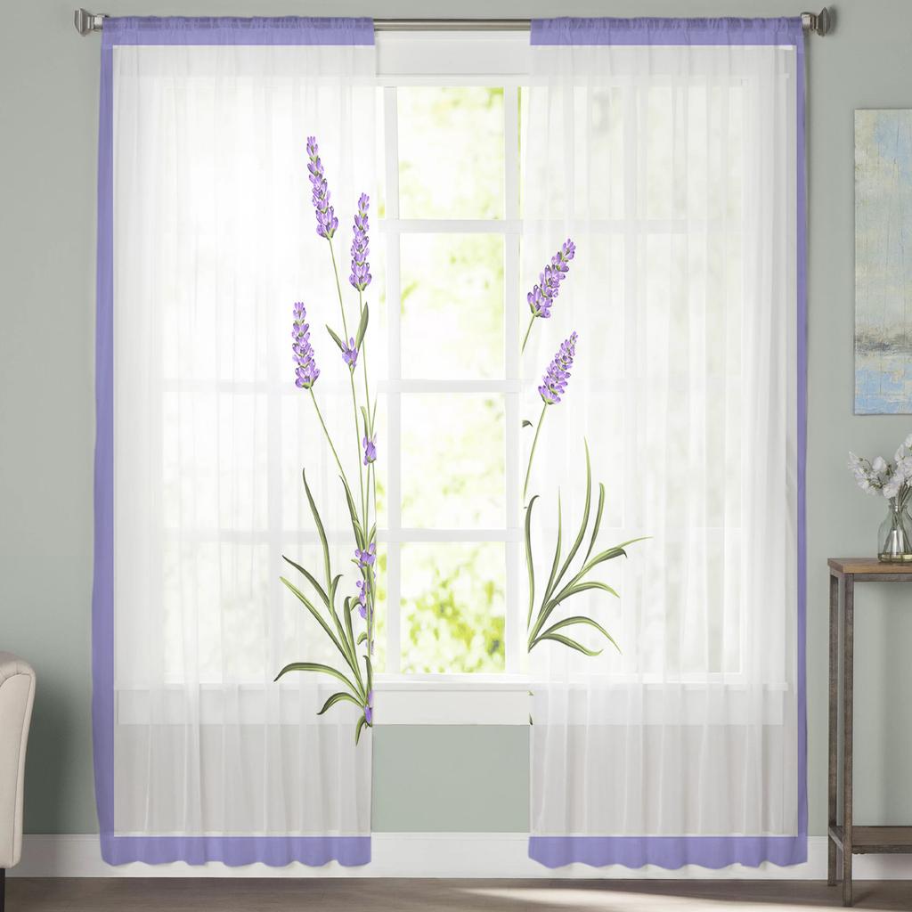 Purple Flower Lavender Romance Tulle Curtains For Living Room Decoration Modern Chiffon Sheer Voile Kitchen Curtain