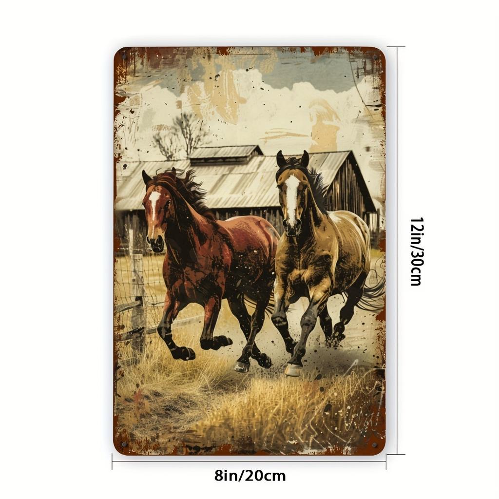 1pc Vintage Farm Horse Metal Tin Sign, Rustic Wall Art for Home, Bar, Cafe, Garage, Indoor & Outdoor Decor, 8x12 inch Iron Plate