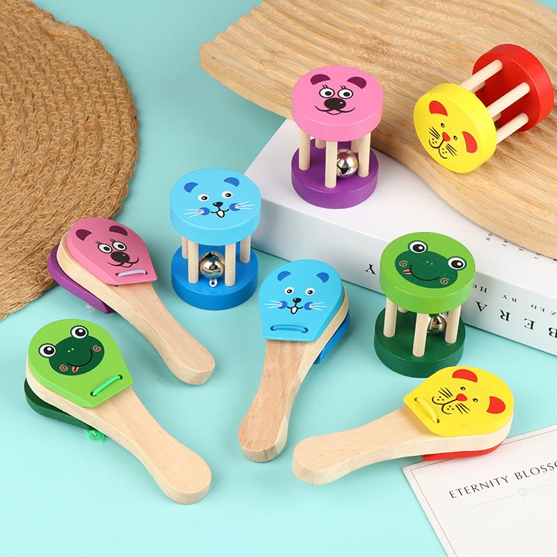 Castañuelas de Madera de Dibujos Animados para Niños Sonajas de Cinco Tachuelas Campanas Sonoras Clapper de Mango Instrumentos Musicales Juguetes Juguetes Educativos Para Niños