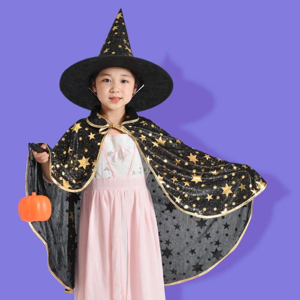Star Kids Halloween Cloak Sets Gilding Halloween Costumes Funny Witch Cloak Cape with Hat  Party