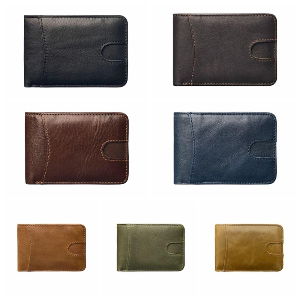 Sewn Large Capacity Thin Leather Wallet PVC Solid Color Retro Money Bag Anti-lost Classic Men Coin Purse Gift