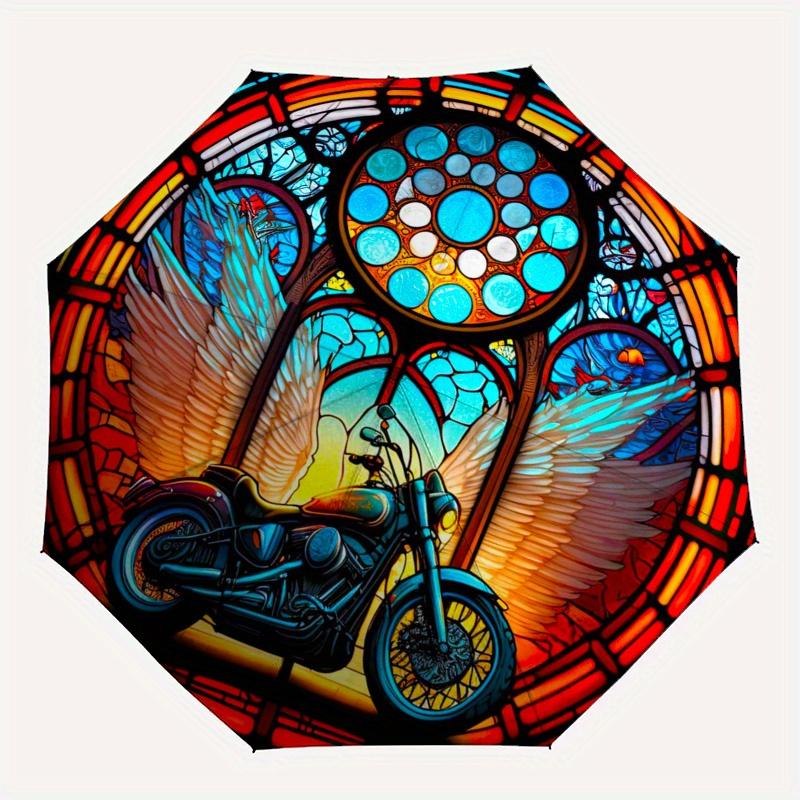 Buntes Motorrad-Kunstdruck: Einzigartige Wanddekoration für Ihr ZuhauseRegenschirm, Tragbarer 3-Fach-Regenschirm für Damen & Herren, Weihnachtsgeschenk ES153