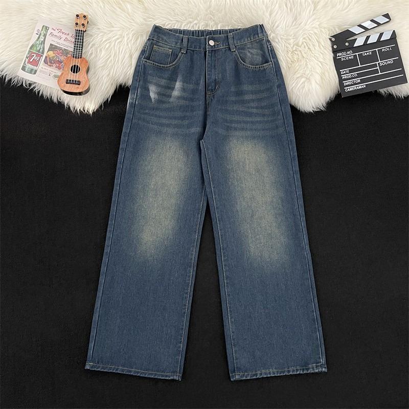 JYL Unisex Wide-Leg Jeans Vintage Loose Floor-Length Casual Denim Trousers