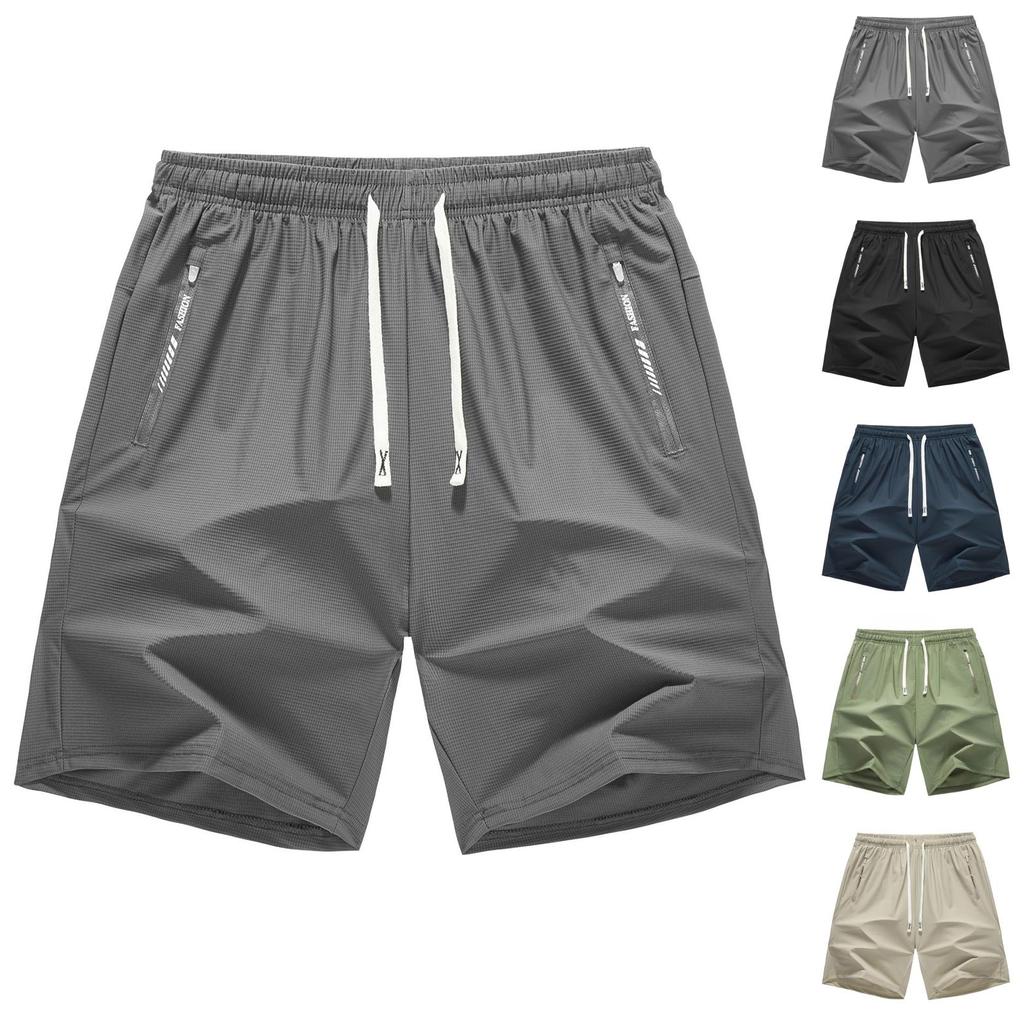 Men Lightweight Drawstring Waist Athletic Shorts with Zipper Pockets Breathable Mesh Fabric Casual Fit