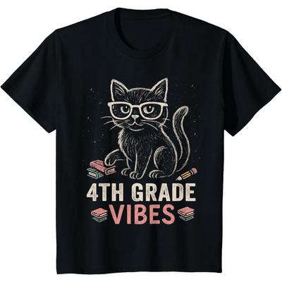 4th Grade Vibes Cat First Day Style T-Shirt(1)