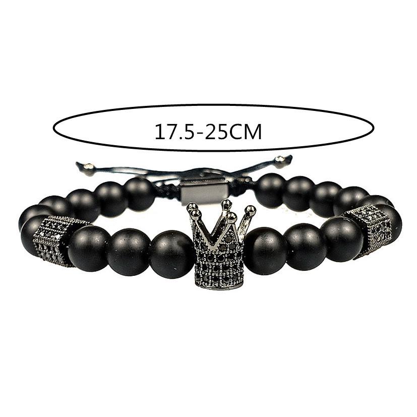 Men's Black Matte Skull Bracelet Set with Zirconia Crown Beads