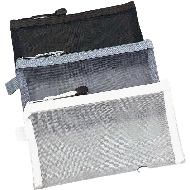 3 Pack Transparent Mesh Pencil Case Large Capacity Storage Bag Nylon Zip Pencil Bag Office School Supplies