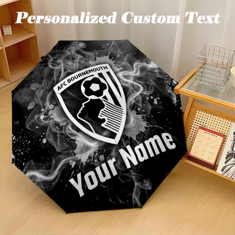 8 Rib Auto Folding Umbrella Bournemouth Football Print Custom Name Text Portable Rain Gear