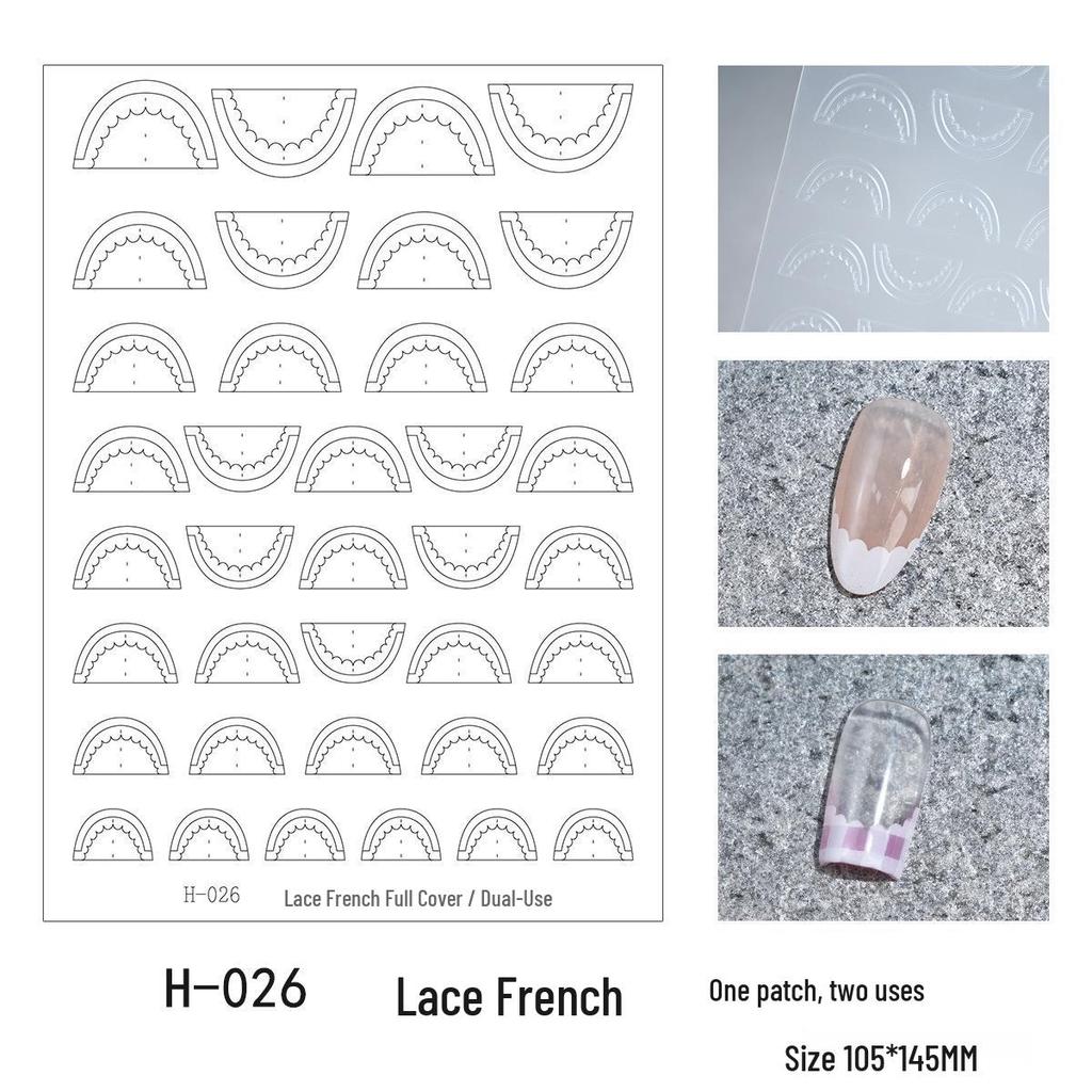 New Lace French Cutout Nail Art Stickers - Adhesive, Non-Lifting Plaid French Press-On Auxiliary Stickers