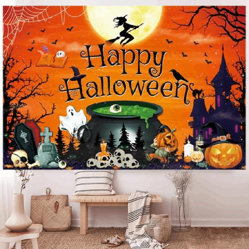 Party Castle Halloween Pumpkin Ghost Background Cloth Banner Photography Props