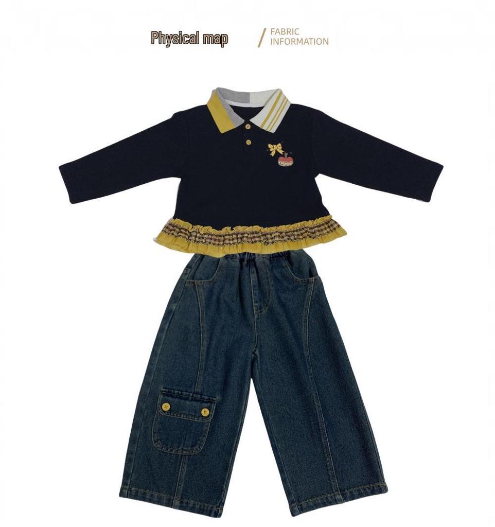 2025 New Girls' Korean Style Casual Sweatshirt and Jeans Set - Fashionable Autumn Outfit for Kids