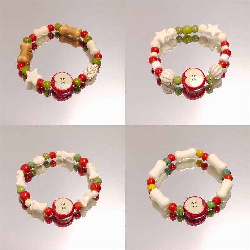 Retro Apple Bead Bracelet Cute Color Mixed Star Women Bracelet Fashion Design Jewelry Trend Bracelet Accessories Gift