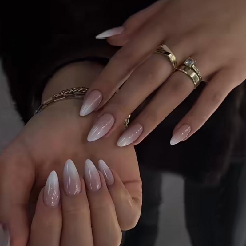 Noste Dlouhý Francouzský Ručně Dělaný Manikúrní Kousek Kamínkový Postupný Přechod Odnímatelná Nálepka na Nehty