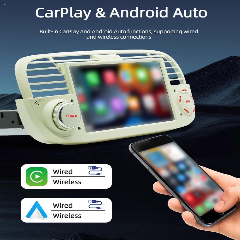 Afișaj de navigație GPS stereo pentru mașină compatibil cu sistemul de interacțiune auto Ios și compatibil Android Auto pentru Fiat 500 2010-2015