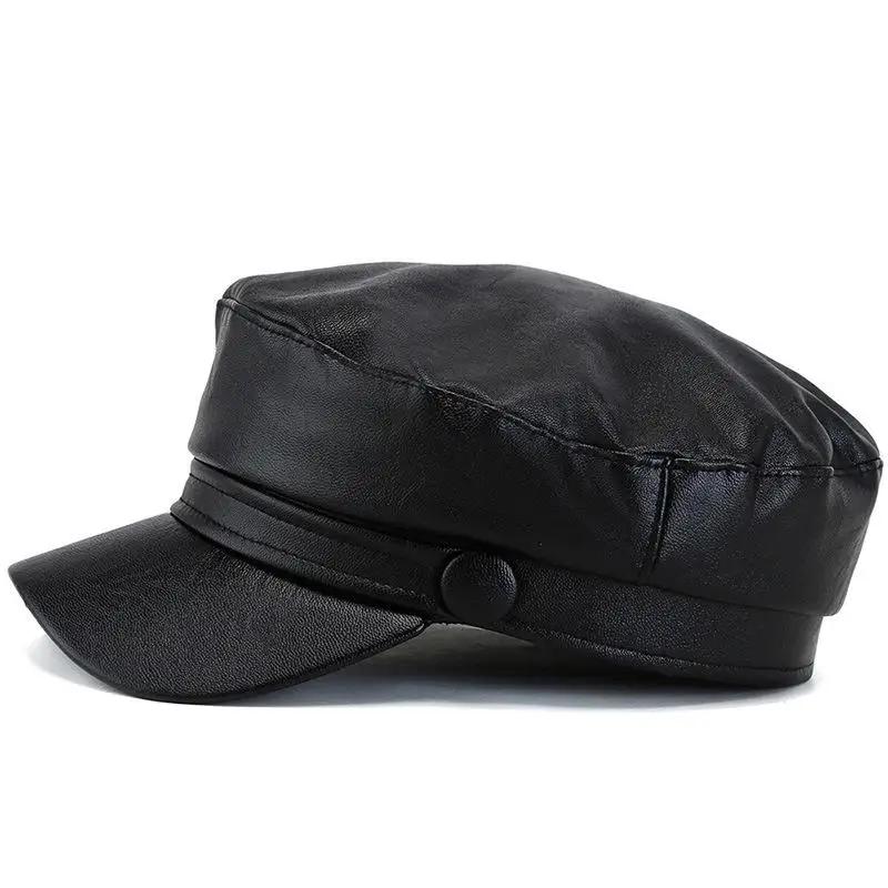 Painter Hat Beret Leather PU Faux Ladies Fashionable Trendy Winter Autumn Hats Outdoor Leisure Flat Top Military Caps Spring Casual Berets