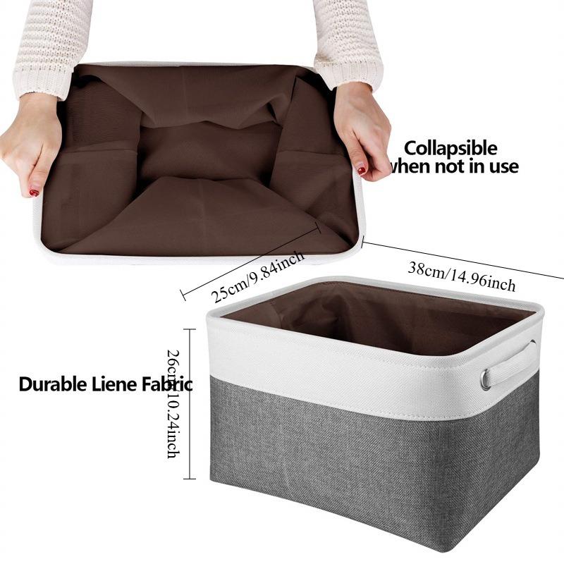 Leather handle Storage Basket Foldable Storage Box for Home Use Clothes, Books, Desktop, Living Room, Organizing Boxes & Bins