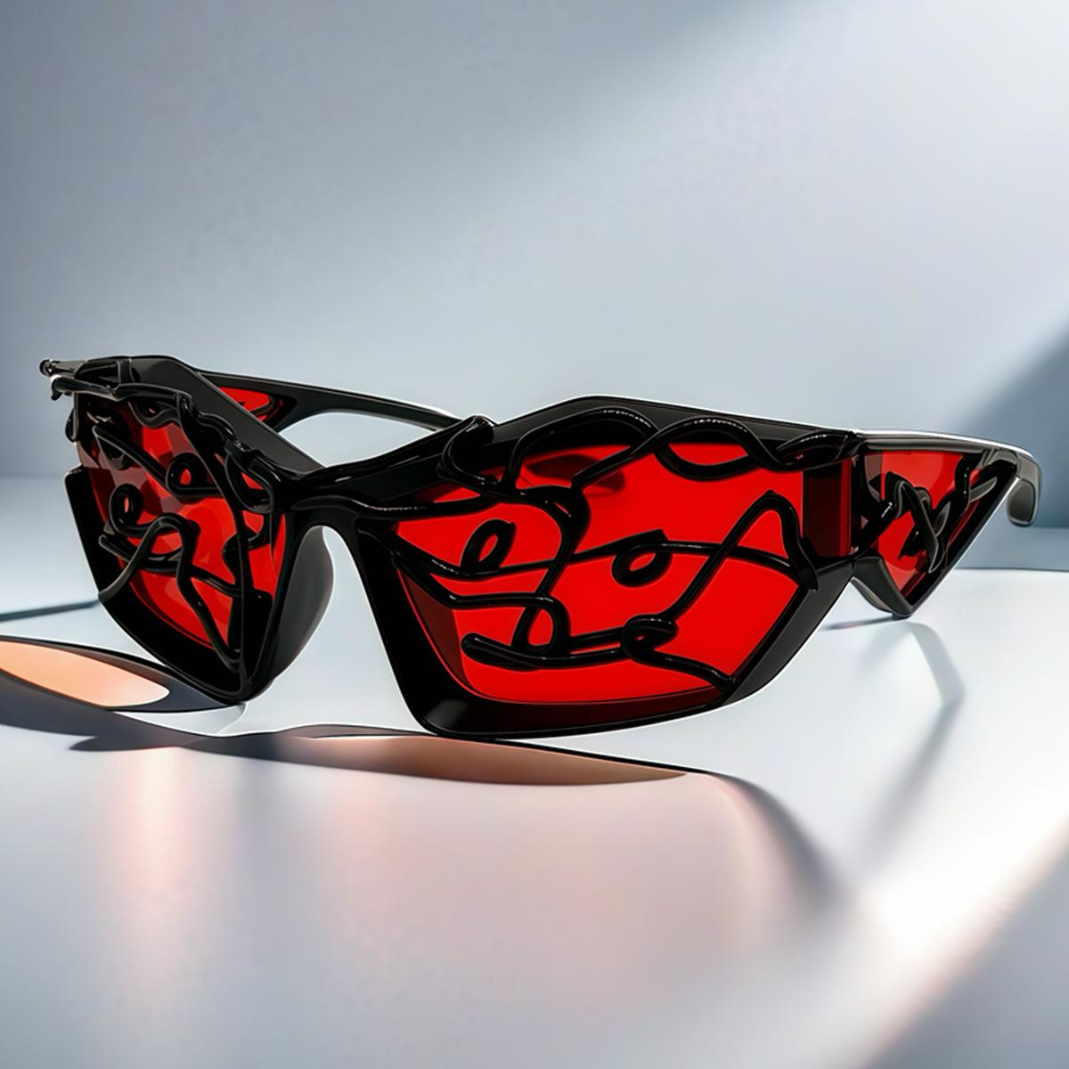 Attractive Glasses Women's Black Personalized Lines Trendy Y2k Futuristic Sunglass Fashion Cool Cat Eye Sun Glasses For Men Lentes De Sol Mujer