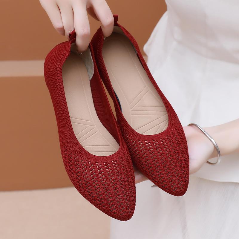 New Summer Women's Shoes Soft Sole Soft Breathable Fashionable Casual Shoes Shallow Mouth Flying Mesh Flat Beanie Shoes