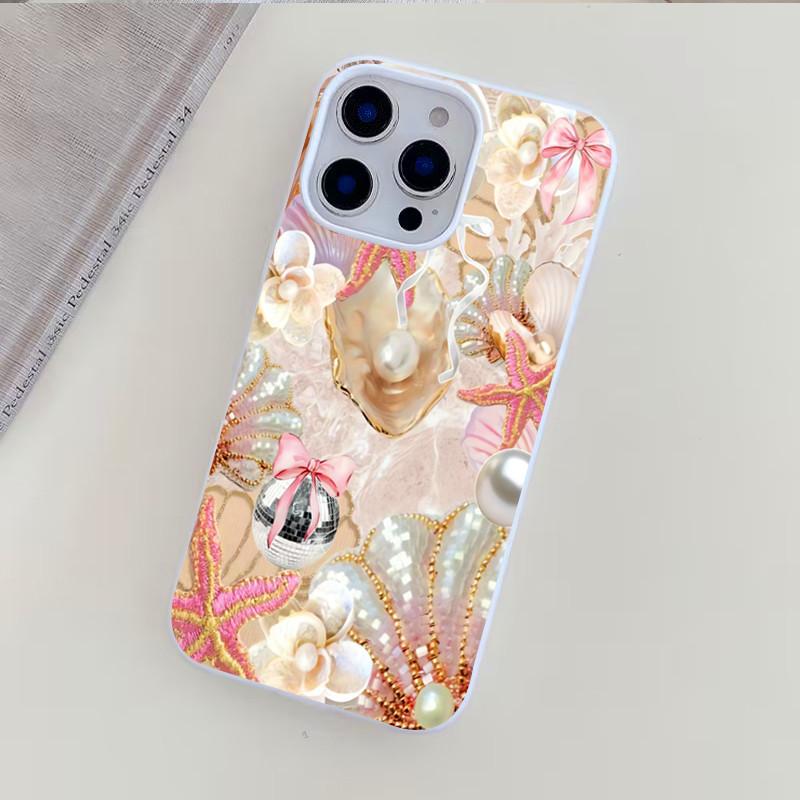 Pink Pearl Flower Starfish Collage Pattern Phone Case For Samsung Galaxy S25 Ultra S24 FE S23 S22 Plus S21 A36 A56  A16 Cover