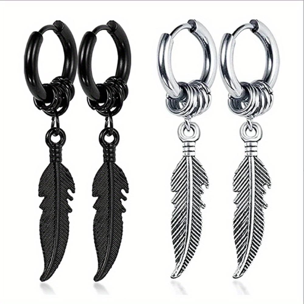1 Paire de Boucles d'Oreilles Spirales et Ensemble de Boucles d'Oreilles Plumes, Style Street Tendance Style Hip-hop Hong Kong, Boucles d'Oreilles Rétro Personnalisées pour Homme et Femme.
