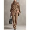 Women's Autumn/Winter Fleece Two-Piece Set: Stand Collar Cape & Wide-Leg Pants