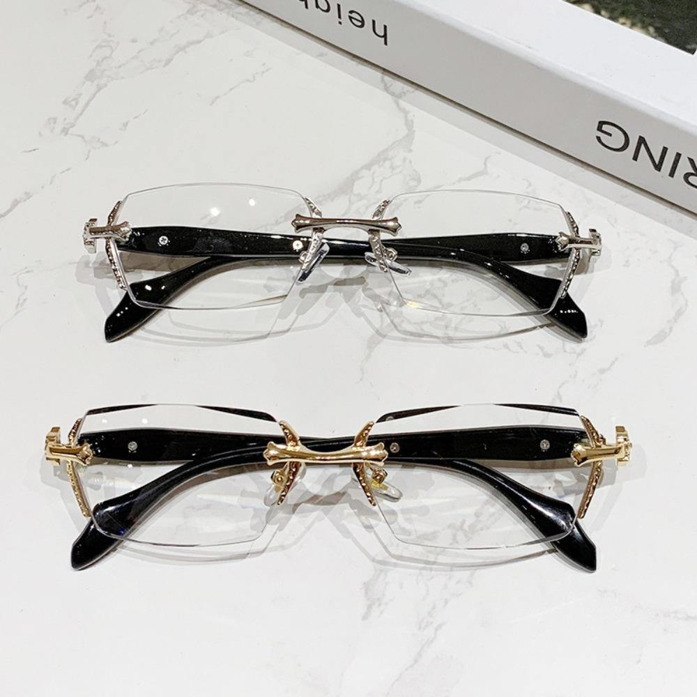 Vintage Frameless Cut Edge Glasses Eye Protection Metal Anti-Blue Light Glasses Travel Eyewear Anti Eyestrain