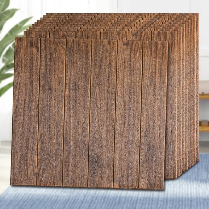 35*35cm 10Pcs 3D Wood Grain Adhesive Wall Wallpaper Waterproof Wall Stickers Living Room Kitchen Background Wall Decoration