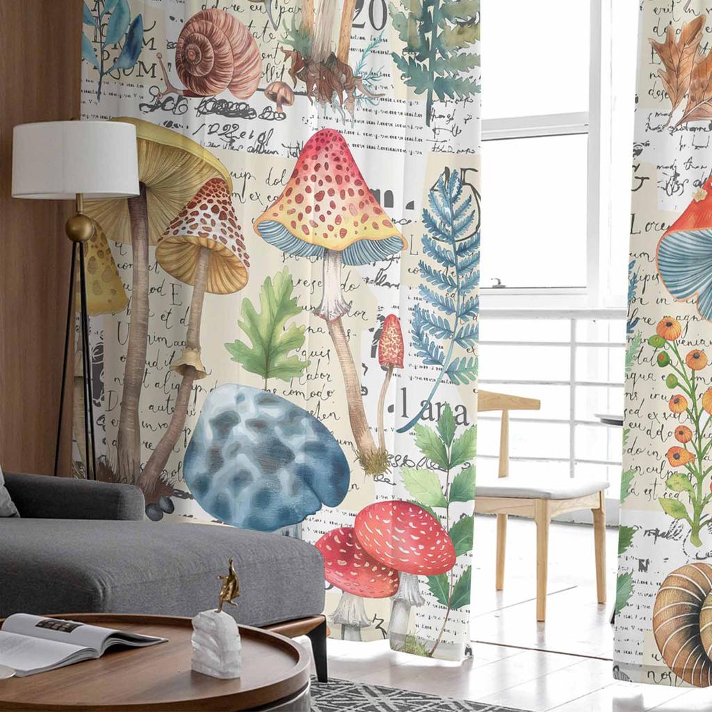 Mushrooms Plants Hand Drawn Watercolor Retro Tulle Window Curtains for Bedroom Luxury Home Drapes In Living Room Chiffon Panels