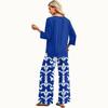 Women's Casual Loose Fit Two Piece Set Round Neck Three Quarter Sleeve Top and Wide Leg Printed Pants Lounge Outfit