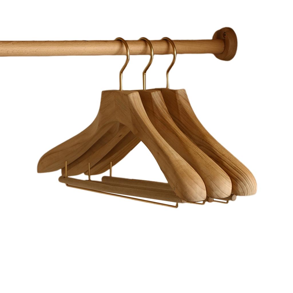 2 Piezas Percha de Madera de Hombro Ancho, Perchero de Madera de Canela con Barra Transversal de Terciopelo, Perchas para Traje con Superficie Lisa Sin Laca